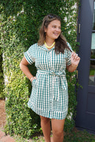 Green Gingham Scallop Trim Mini Dress - Anderson Ave boutique
