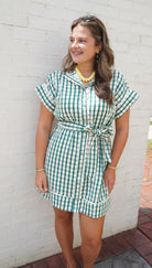 Green Gingham Scallop Trim Mini Dress - Anderson Ave boutique