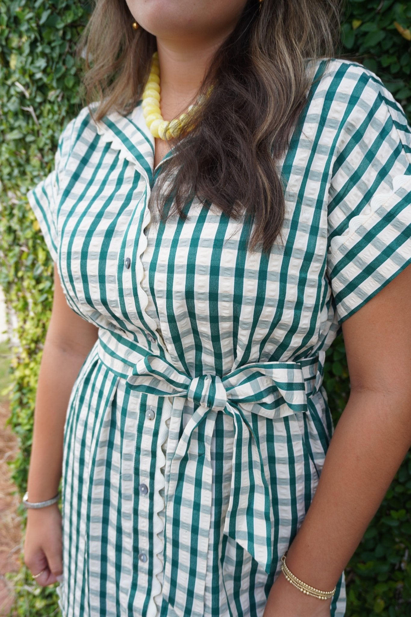Green Gingham Scallop Trim Mini Dress - Anderson Ave boutique