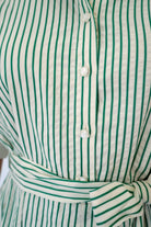 Green & White Striped Belted Button - Front Romper - Anderson Ave boutique