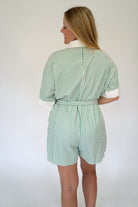 Green & White Striped Belted Button - Front Romper - Anderson Ave boutique