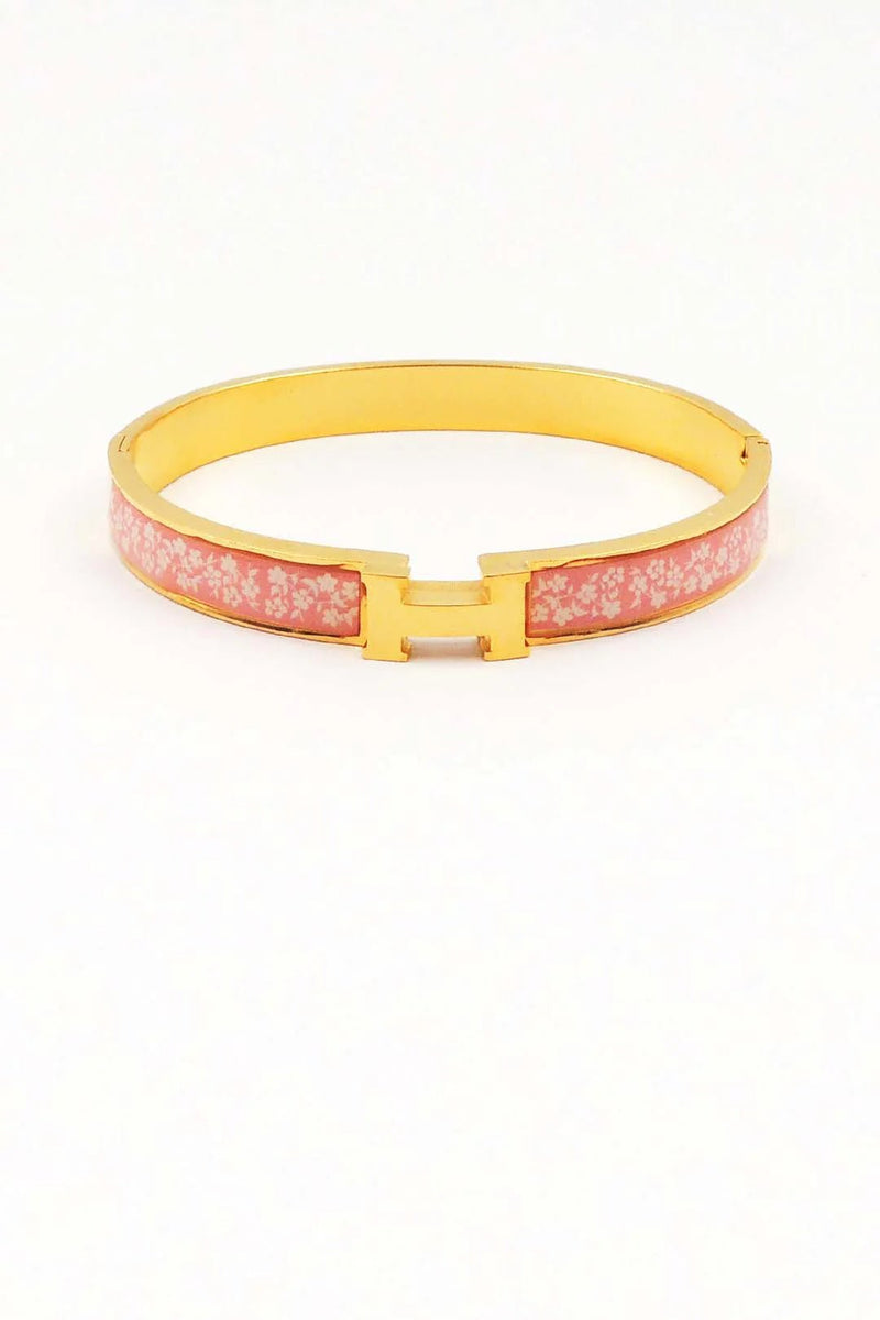 H Stainless Steel Hinged Bangle with Pink and White Details Bracelet - Anderson Ave boutique