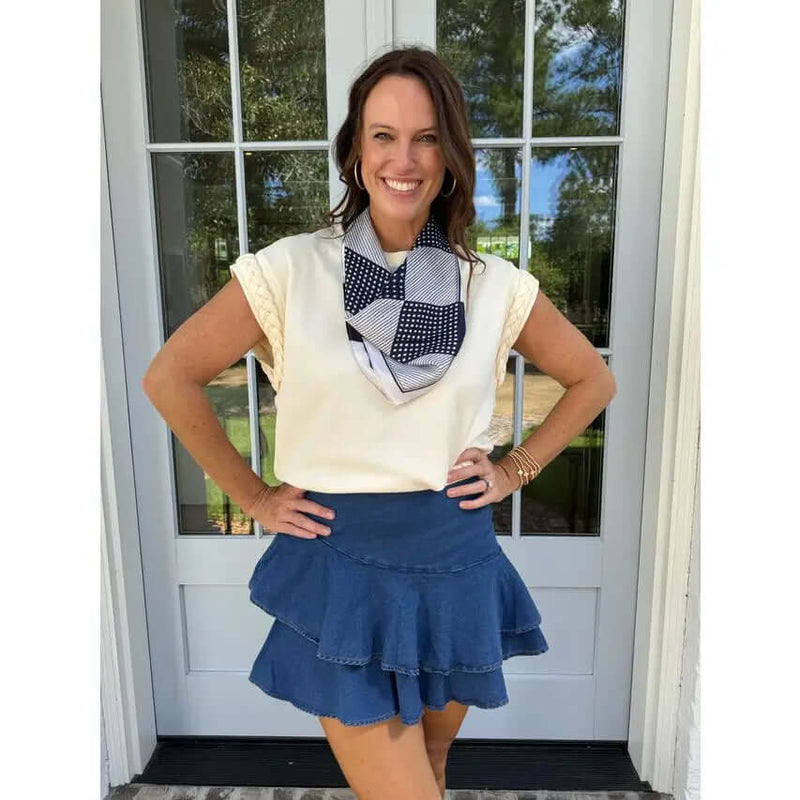 Hanks Patterned Scarf Navy - Anderson Ave boutique