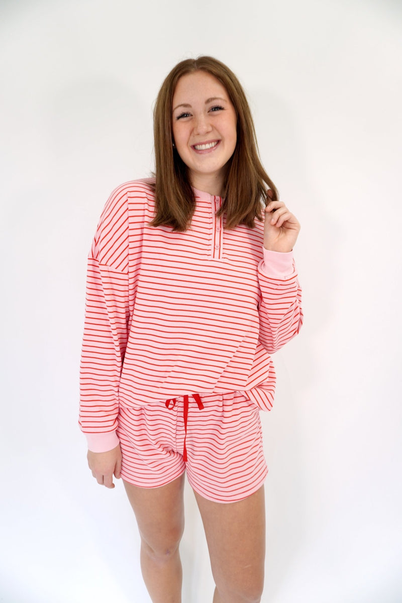 Hannah Pink & Red Striped Cozy Lounge Set - Anderson Ave boutique