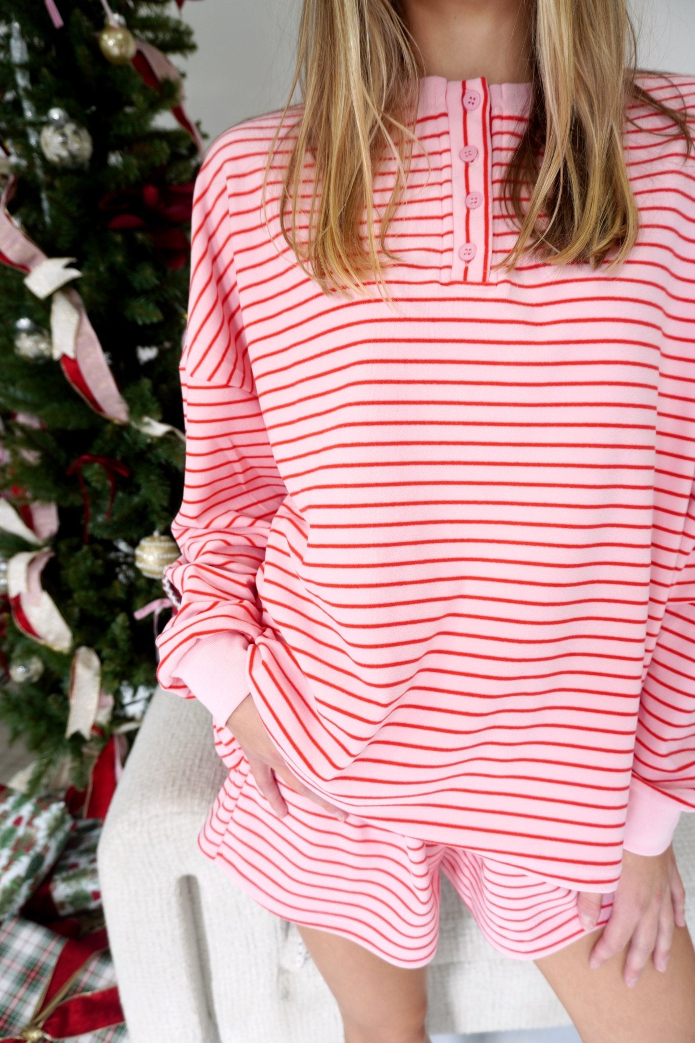 Hannah Pink & Red Striped Cozy Lounge Set - Anderson Ave boutique