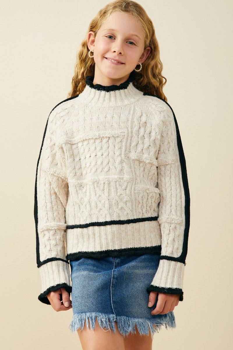 Harper Cream & Black Cable Knit Sweater - Anderson Ave boutique