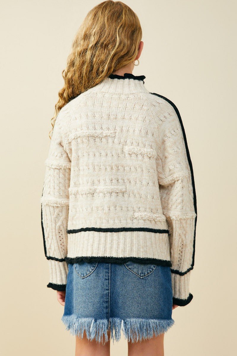 Harper Cream & Black Cable Knit Sweater - Anderson Ave boutique