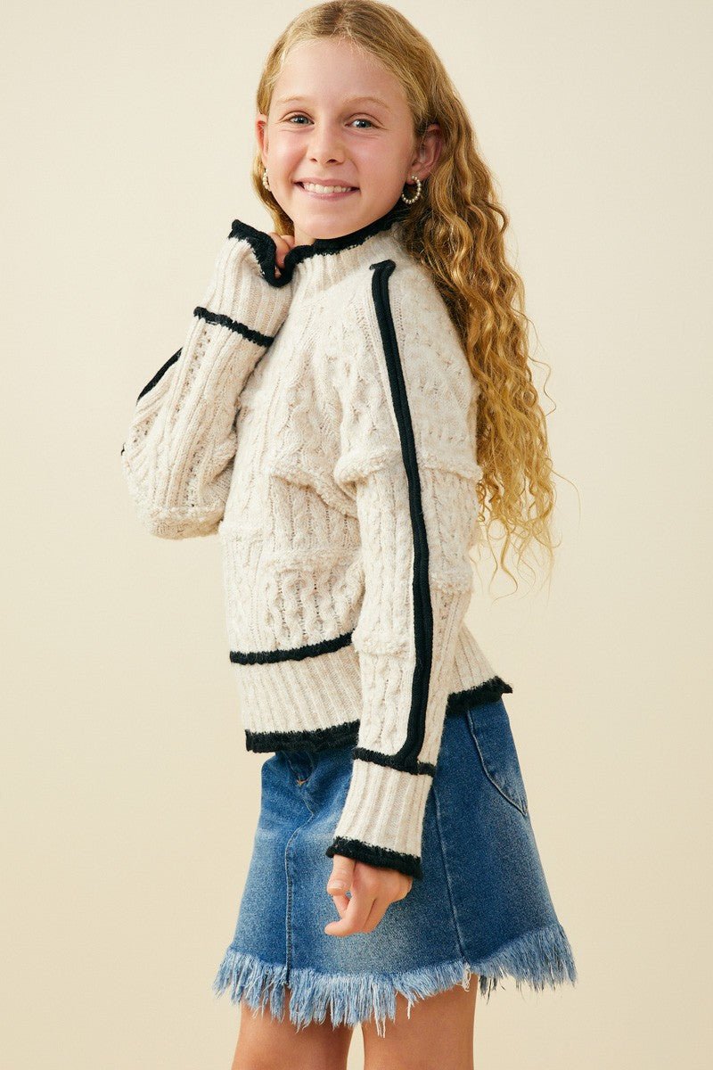 Harper Cream & Black Cable Knit Sweater - Anderson Ave boutique