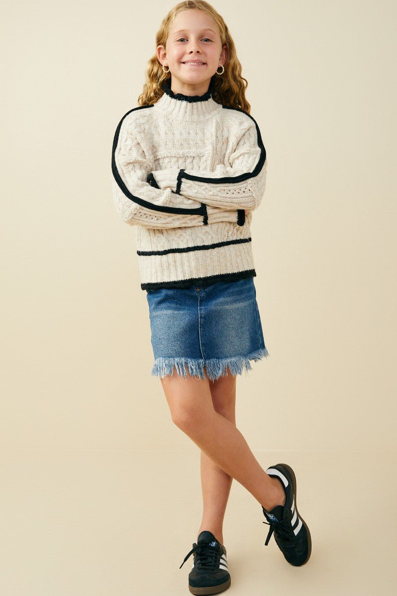 Harper Cream & Black Cable Knit Sweater - Anderson Ave boutique