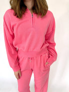 Harper Pink Half - Zip Lounge Set – Cozy Matching Sweatshirt & Pants - Anderson Ave boutique