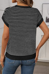 Harper Striped Short Sleeve Sweater Knit Top - Black - Anderson Ave boutique