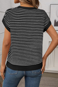 Harper Striped Short Sleeve Sweater Knit Top - Black - Anderson Ave boutique