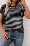 Harper Striped Short Sleeve Sweater Knit Top - Black - Anderson Ave boutique