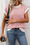 Harper Striped Short Sleeve Sweater Knit Top - Red - Anderson Ave boutique