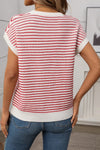 Harper Striped Short Sleeve Sweater Knit Top - Red - Anderson Ave boutique