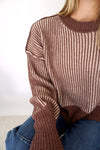 Hazel Mocha Textured Stripe Knit Sweater - Anderson Ave boutique