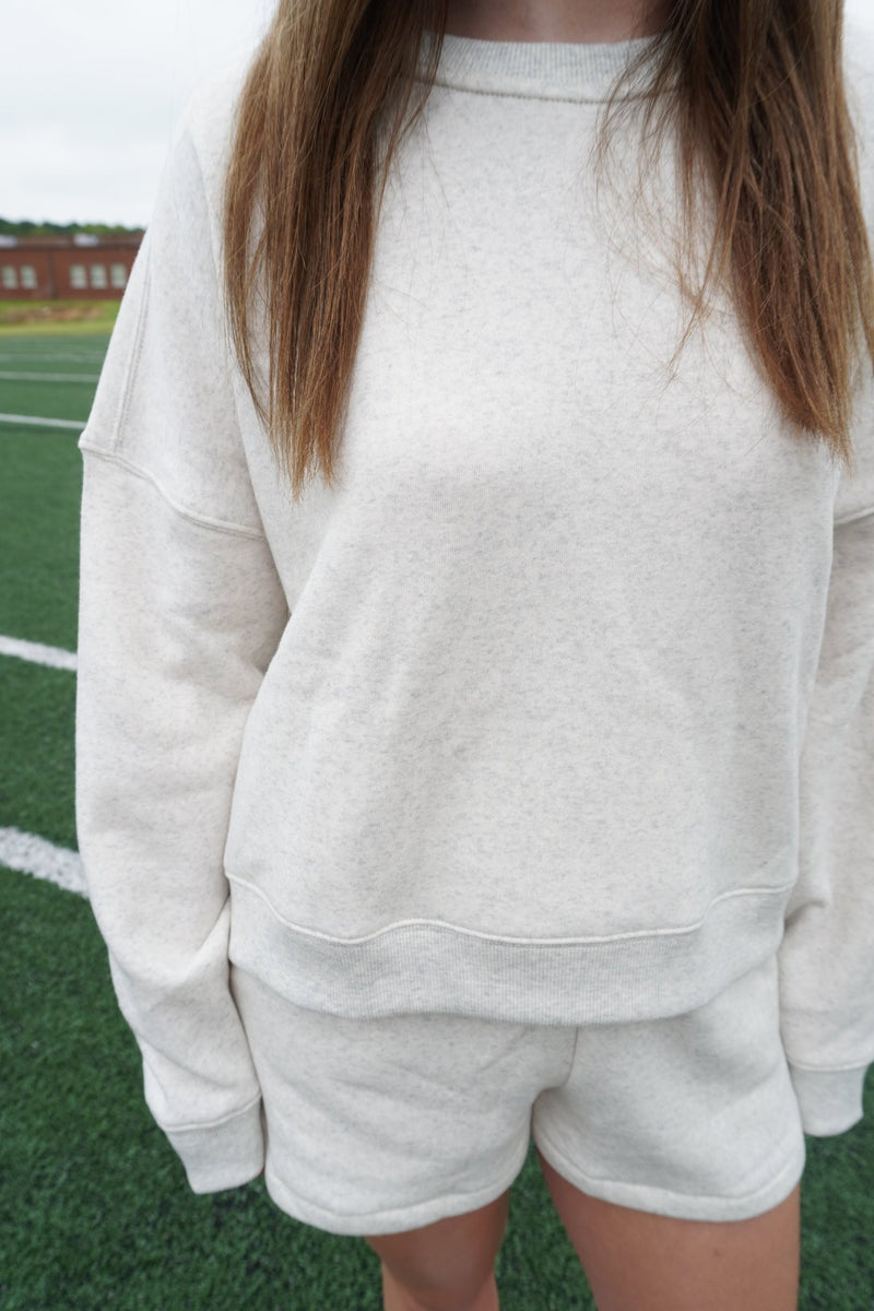 Heather Gray Cozy Lounge Set – Crewneck Sweatshirt & Shorts - Anderson Ave boutique