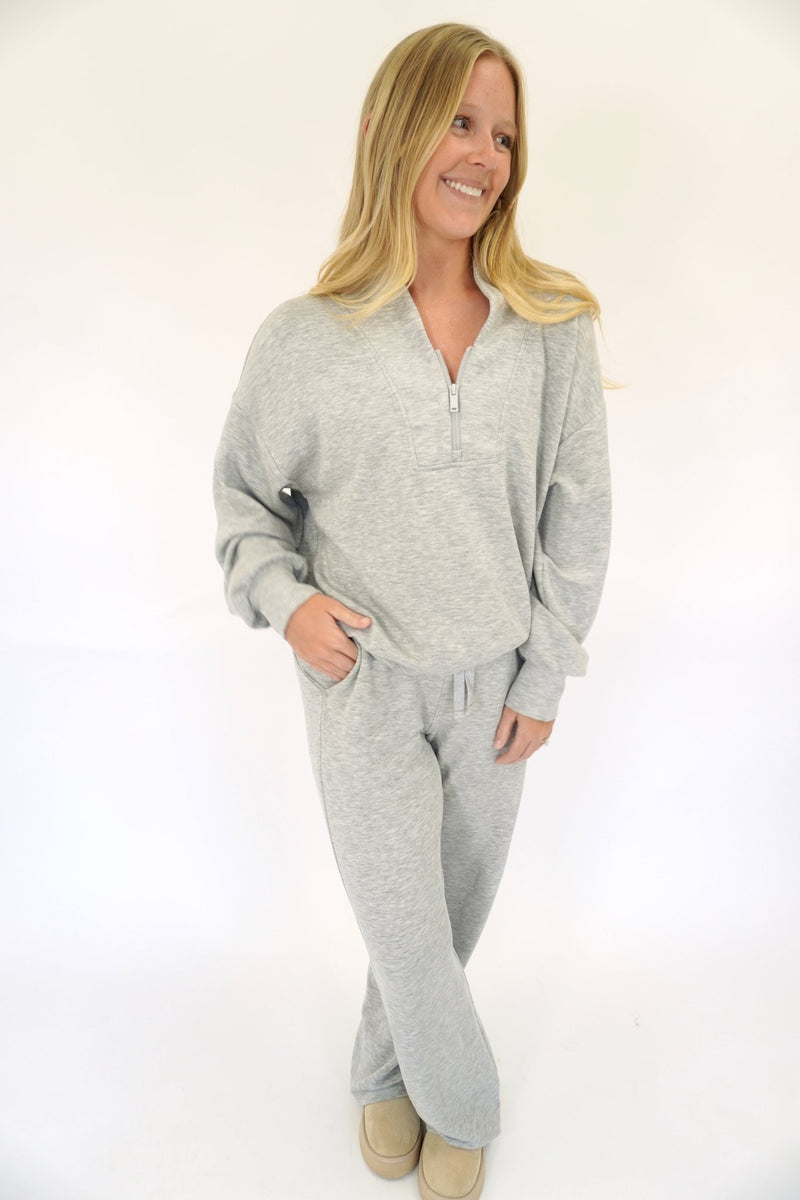 Heather Gray Quarter - Zip Lounge Set - Anderson Ave boutique