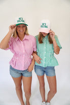 "He’s Golfing" Green & White Preppy Embroidered Baseball Cap - Anderson Ave boutique