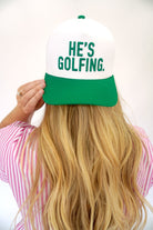 "He’s Golfing" Green & White Preppy Embroidered Baseball Cap - Anderson Ave boutique