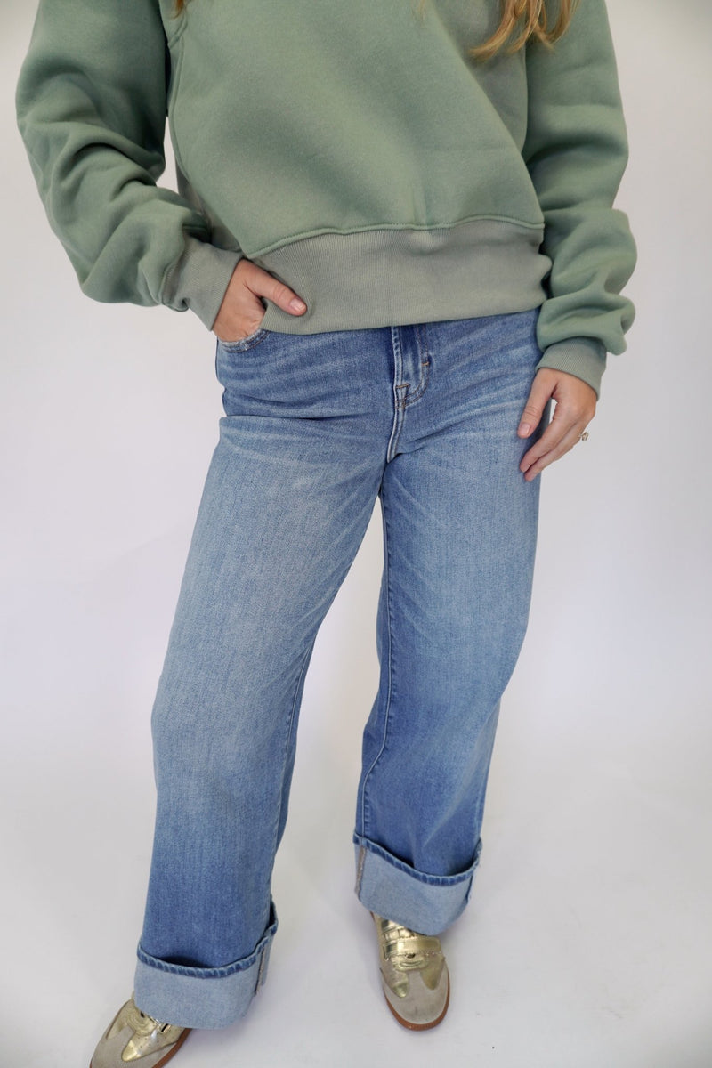 Hidden High Rise Cuff Jeans – Medium Wash - Anderson Ave boutique