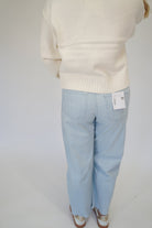 High Rise Coastal Stripe Barrel Leg Jeans – Light Blue Denim - Anderson Ave boutique