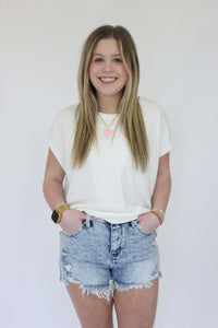 High Rise Fray Hen Denim Shorts - Anderson Ave boutique