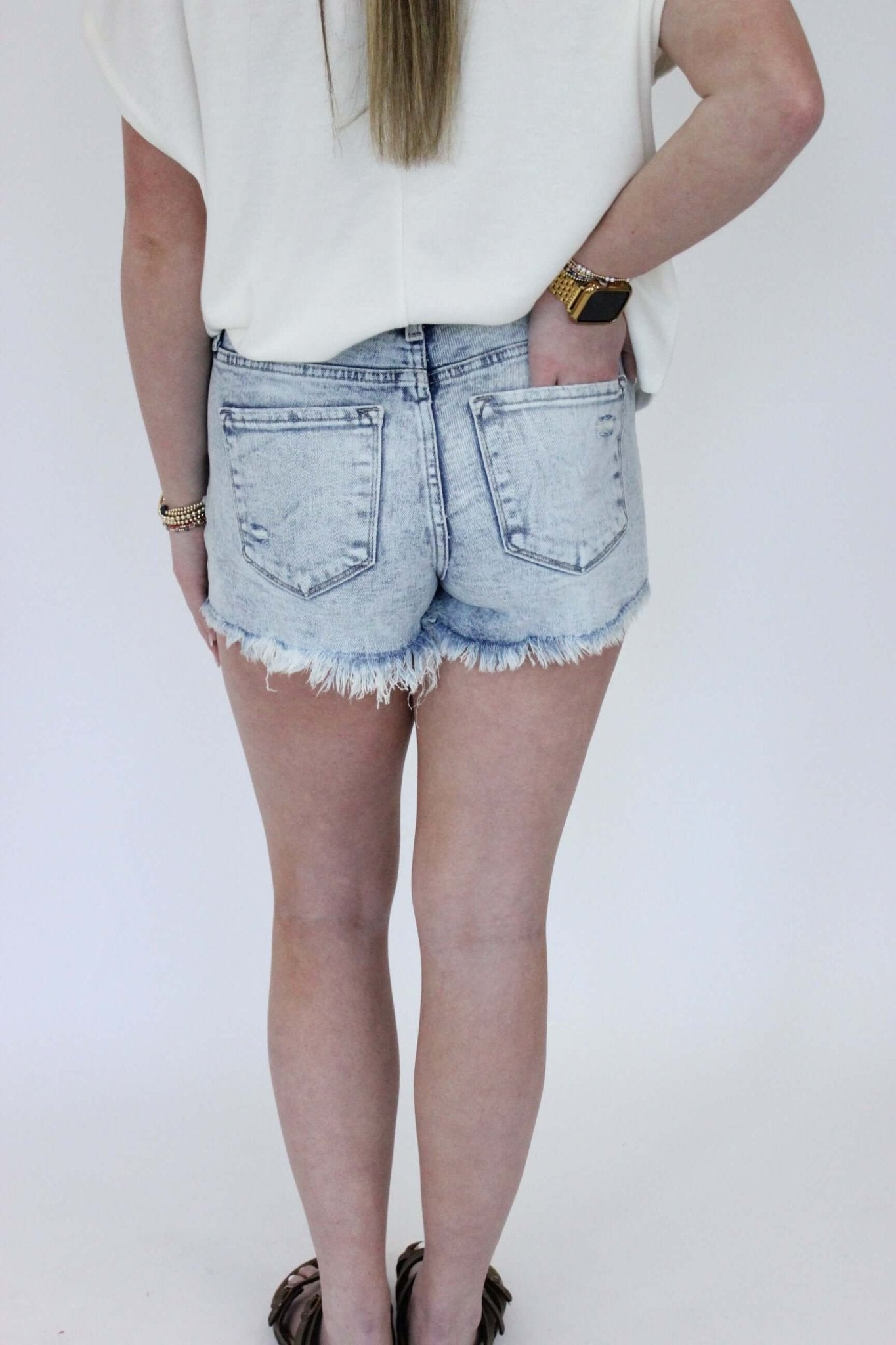 High Rise Fray Hen Denim Shorts - Anderson Ave boutique
