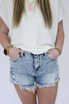 High Rise Fray Hen Denim Shorts - Anderson Ave boutique