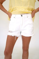 High - Rise White Cutoff Denim Shorts - Anderson Ave boutique