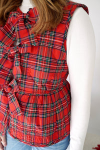 Holly Red Tartan Bow Front Vest – Plaid Holiday Layering Vest - Anderson Ave boutique