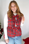 Holly Red Tartan Bow Front Vest – Plaid Holiday Layering Vest - Anderson Ave boutique