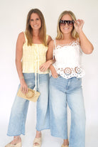 Isla Floral Eyelet Tie - Strap Peplum Top - White - Anderson Ave boutique
