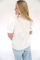 Isla Scalloped Mock Neck Embroidered Puff Sleeve Top - Anderson Ave boutique