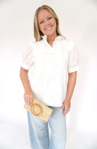 Isla Scalloped Mock Neck Embroidered Puff Sleeve Top - Anderson Ave boutique