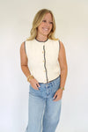 Ivory Button Front Knit Sweater Vest with Black Trim - Anderson Ave boutique