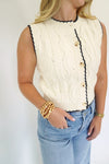 Ivory Button Front Knit Sweater Vest with Black Trim - Anderson Ave boutique
