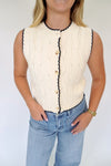Ivory Button Front Knit Sweater Vest with Black Trim - Anderson Ave boutique