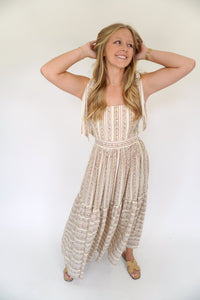 Ivory Floral Stripe Midi Dress with Bow Back - Anderson Ave boutique