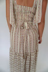 Ivory Floral Stripe Midi Dress with Bow Back - Anderson Ave boutique