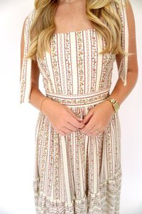 Ivory Floral Stripe Midi Dress with Bow Back - Anderson Ave boutique