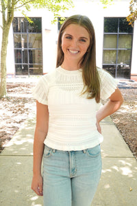 Ivory Ruffle Knit Top - Anderson Ave boutique
