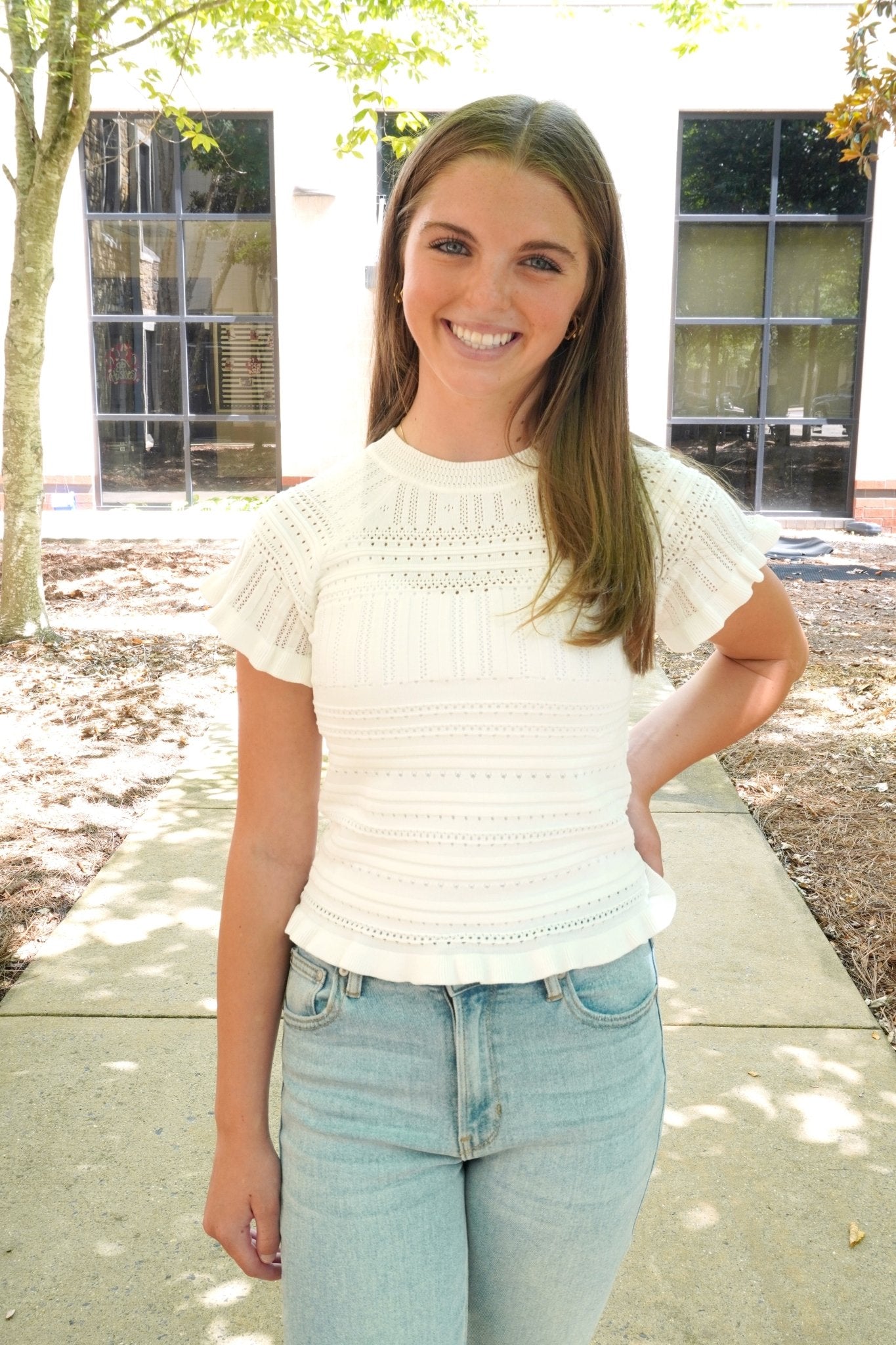 Ivory Ruffle Knit Top - Anderson Ave boutique