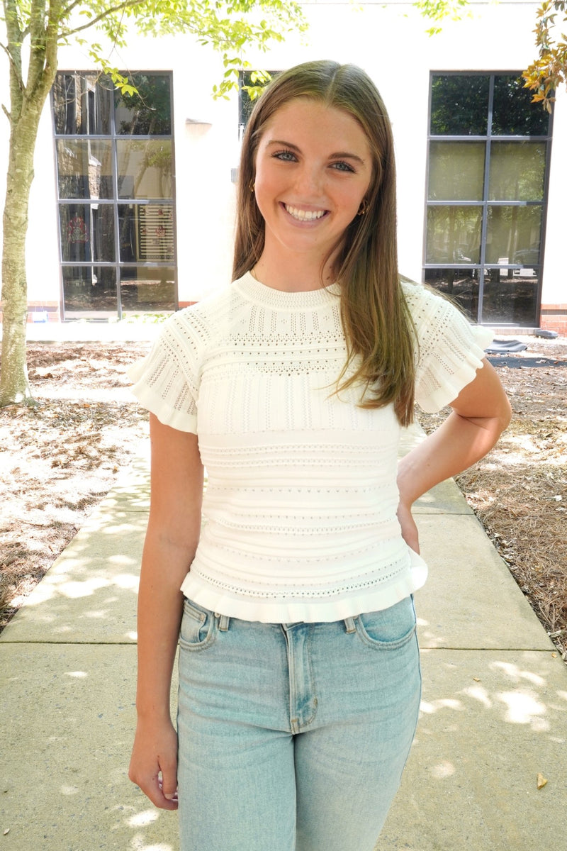 Ivory Ruffle Knit Top - Anderson Ave boutique