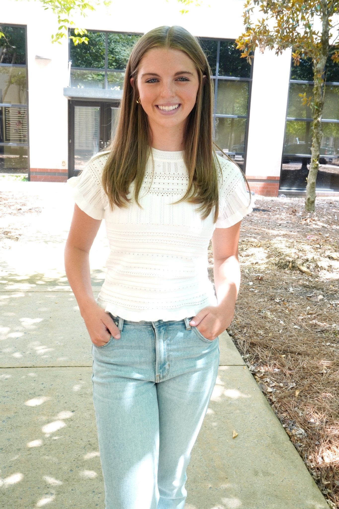 Ivory Ruffle Knit Top - Anderson Ave boutique