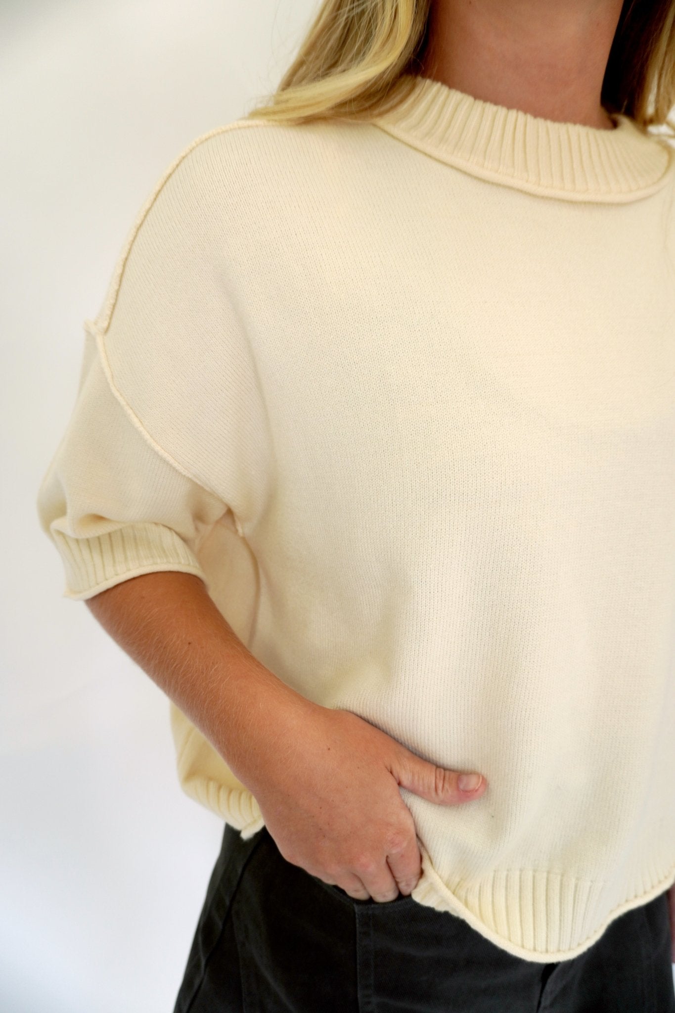 Ivory Short Sleeve Sweater Top - Anderson Ave boutique