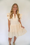 Ivory Smocked Ruffle Sleeve Mini Dress - Anderson Ave boutique