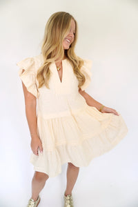 Ivory Smocked Ruffle Sleeve Mini Dress - Anderson Ave boutique