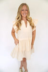 Ivory Smocked Ruffle Sleeve Mini Dress - Anderson Ave boutique