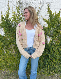Jenny 3D Rose Knit Sweater Cardigan - Anderson Ave boutique